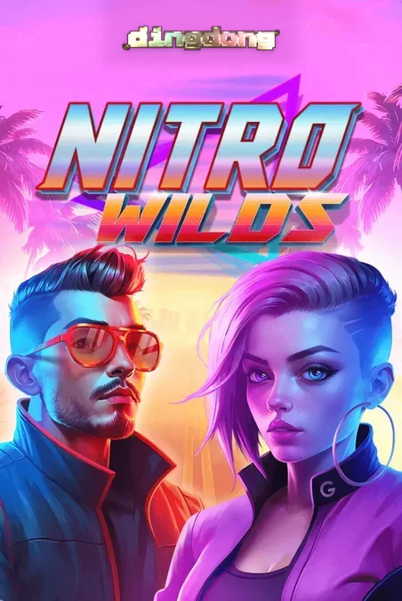 Tampilan layar permainan slot Nitro Wilds dengan nuansa neon synthwave